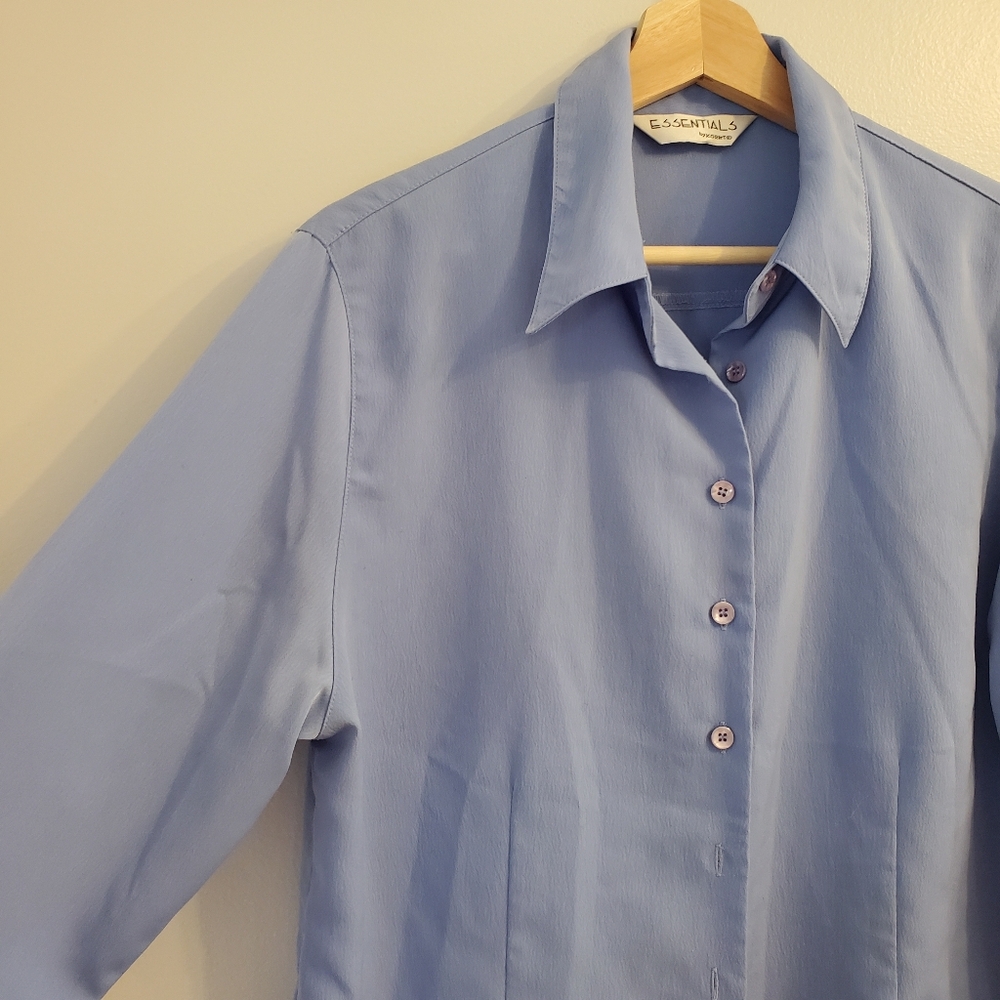 Vintage Essentials By Koret Large Long Sleeve blouse Blue Button Collar Shirt